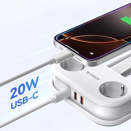 Orico APP 15.5W 5in1 Power Strip 2x AC + 2x USB-A + 1x USB-C - White | Techbox