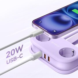Orico AP3 20W GaN 5in1 Power Strip 2x AC + 2x USB-A + 1x USB-C - Purple | Techbox