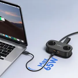 Orico AP3 20W GaN 5in1 Power Strip 2x AC + 2x USB-A + 1x USB-C - Black | Techbox