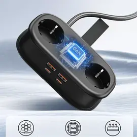 Orico AP3 20W GaN 5in1 Power Strip 2x AC + 2x USB-A + 1x USB-C - Black | Techbox