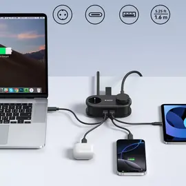 Orico AP3 20W GaN 5in1 Power Strip 2x AC + 2x USB-A + 1x USB-C - Black | Techbox