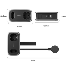 Orico AP3 65W GaN 6in1 Power Strip 2x AC + 2x USB-A + 2x USB-C - Black | Techbox