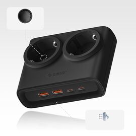 Orico PDC25 25W 6in1 Power Strip 2x AC + 2x USB-A + 2x USB-C - Black | Techbox