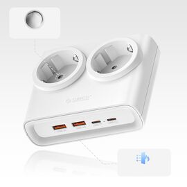 Orico PDC25 25W 6in1 Power Strip 2x AC + 2x USB-A + 2x USB-C - White | Techbox