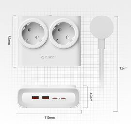 Orico PDC25 25W 6in1 Power Strip 2x AC + 2x USB-A + 2x USB-C - White | Techbox