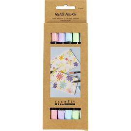 Creativ Company - Textile markers, line 2,3+3,6 mm, pastel colours, 6 pc/ 1 pack (334829) / Toys