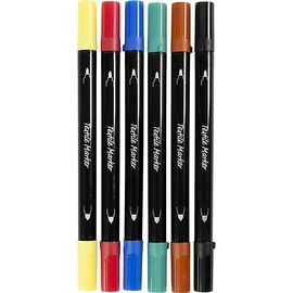 Creativ Company - Textile markers, line 2,3+3,6 mm, standard colours, 6 pc/ 1 pack (334819) / Toys