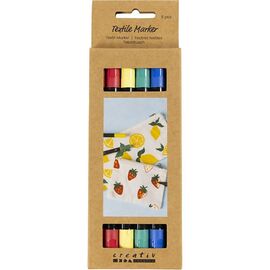 Creativ Company - Textile markers, line 2,3+3,6 mm, standard colours, 6 pc/ 1 pack (334819) / Toys