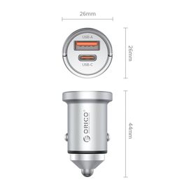 Orico MiniRing Pro 45W USB-A + USB-C Car Charger - Silver