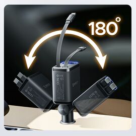 Orico Twin Reach 45W USB-A + USB-C Car Charger with Two Retractable USB-C Cables - Black