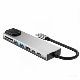 Tech-Protect HB09 USB hub 8in1 TYPE-C + USB-A 3.0 + USB-C 3.0 + HDMI 4K 60HZ + SD/TF + PD100W + RJ45 1000 MB/S - gray