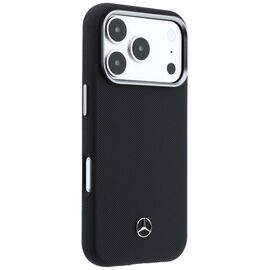 Mercedes Leather Semi Wrap Wood Effect MagSafe Case for iPhone 17 Pro Max - Black