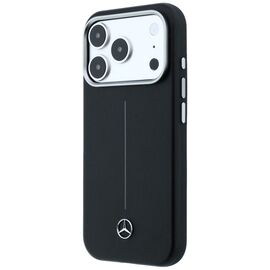 Mercedes Leather Semi Wrap Iconic Line MagSafe Case for iPhone 17 Pro - Black