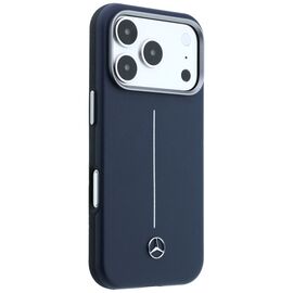 Mercedes Leather Semi Wrap Iconic Line MagSafe Case for iPhone 17 Pro - Navy Blue
