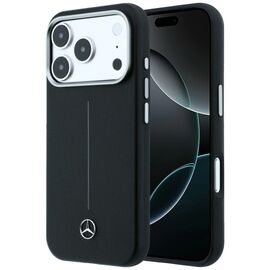 Mercedes Leather Semi Wrap Iconic Line MagSafe Case for iPhone 17 Pro Max - Black