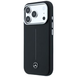 Mercedes Leather Semi Wrap Iconic Line MagSafe Case for iPhone 17 Pro Max - Black