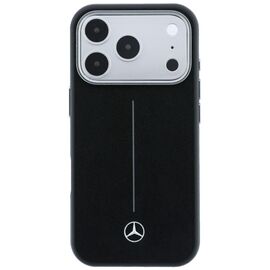 Mercedes Leather Semi Wrap Iconic Line MagSafe Case for iPhone 17 Pro Max - Black