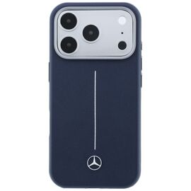 Mercedes Leather Semi Wrap Iconic Line MagSafe Case for iPhone 17 Pro Max - Navy Blue
