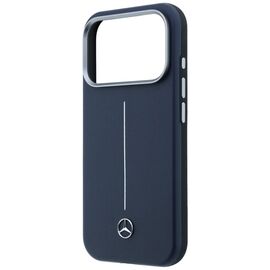 Mercedes Leather Semi Wrap Iconic Line MagSafe Case for iPhone 17 Pro Max - Navy Blue