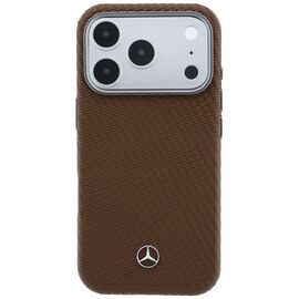Mercedes Leather Semi Wrap Wood Effect MagSafe case for iPhone 17 Pro - brown
