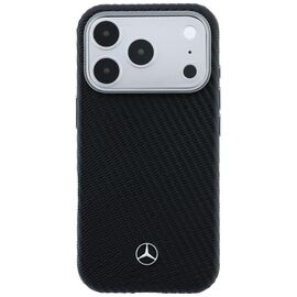 Mercedes Leather Semi Wrap Wood Effect MagSafe Case for iPhone 17 Pro - Black