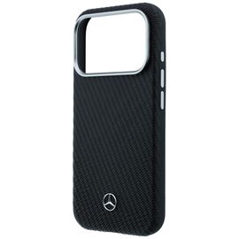 Mercedes Leather Semi Wrap Wood Effect MagSafe Case for iPhone 17 Pro - Black