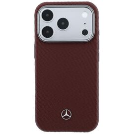 Mercedes Leather Semi Wrap Wood Effect MagSafe Case for iPhone 17 Pro - Red