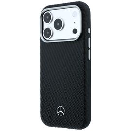 Mercedes Leather Semi Wrap Wood Effect MagSafe Case for iPhone 17 Pro Max - Black