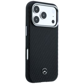 Mercedes Leather Semi Wrap Wood Effect MagSafe Case for iPhone 17 Pro Max - Black