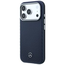 Mercedes Leather Semi Wrap Wood Effect MagSafe Case for iPhone 17 Pro Max - Navy Blue