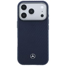 Mercedes Leather Semi Wrap Wood Effect MagSafe Case for iPhone 17 Pro Max - Navy Blue