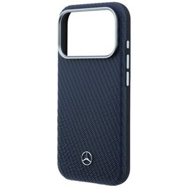 Mercedes Leather Semi Wrap Wood Effect MagSafe Case for iPhone 17 Pro Max - Navy Blue