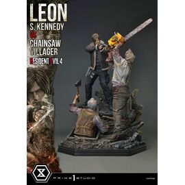 Resident Evil 4 Ultimate Premium Masterline Series Statue 1/4 Leon S. Kennedy vs. Chainsaw Villager Bonus Ver. 76 cm