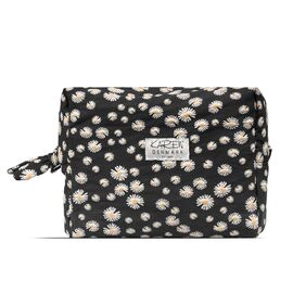 Karen - Large toiletry bag with embroidered daisies - Black - Large / Luggage and Travel Gear