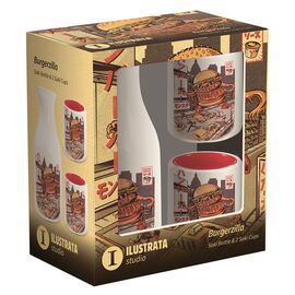 JAPANESE STYLE - Burgerzilla - Ceramic Sake Bottle & 2 Sake Cups 550ml