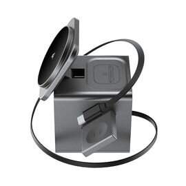 Acefast E34 22.5W 3-in-1 inductive charger with built-in cable for smartphone and smartwatch - gray
