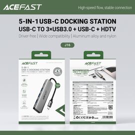 Acefast J16 USB Hub USB-C 5-in-1 HDMI 4K 60Hz PD90W Docking Station - Gray