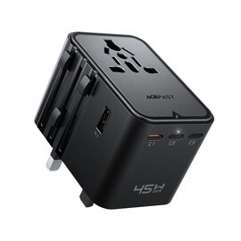 Acefast Z8 GaN 45W Travel Adapter 3x USB-C + 2x USB-A Travel Wall Charger with 2500W AC Socket - Black