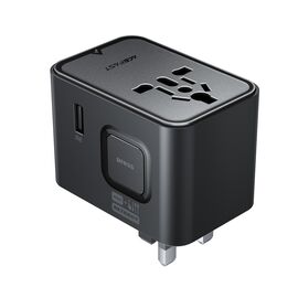 Acefast Z8 GaN 45W Travel Adapter 3x USB-C + 2x USB-A Travel Wall Charger with 2500W AC Socket - Black
