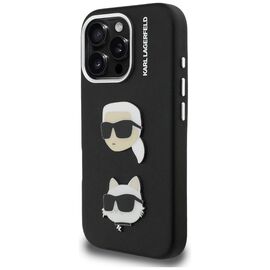 Karl Lagerfeld FW Grained Karl &amp; Choupette Heads Pins Case for iPhone 16 Pro - Black
