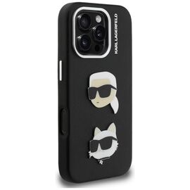 Karl Lagerfeld FW Grained Karl &amp; Choupette Heads Pins Case for iPhone 16 Pro - Black