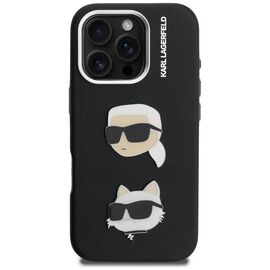 Karl Lagerfeld FW Grained Karl &amp; Choupette Heads Pins Case for iPhone 16 Pro Max - Black