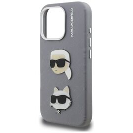 Karl Lagerfeld FW Grained Karl &amp; Choupette Heads Pins Case for iPhone 16 Pro Max - Gray