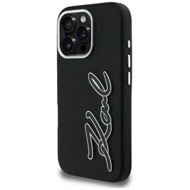 Karl Lagerfeld FW Grained Signature Logo Case for iPhone 16 Pro Max - Black