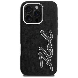Karl Lagerfeld FW Grained Signature Logo Case for iPhone 16 Pro Max - Black