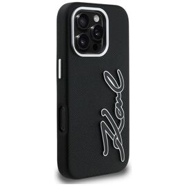 Karl Lagerfeld FW Grained Signature Logo Case for iPhone 16 Pro Max - Black