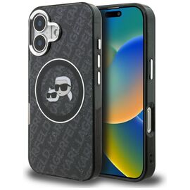 Karl Lagerfeld IML Glitter Karl &amp; Choupette Heads Logo MagSafe Case for iPhone 16 - Black