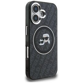 Karl Lagerfeld IML Glitter Karl &amp; Choupette Heads Logo MagSafe Case for iPhone 16 - Black