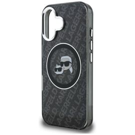 Karl Lagerfeld IML Glitter Karl &amp; Choupette Heads Logo MagSafe Case for iPhone 16 - Black