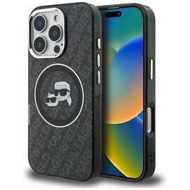 Karl Lagerfeld IML Glitter Karl &amp; Choupette Heads Logo MagSafe Case for iPhone 16 Pro - Black